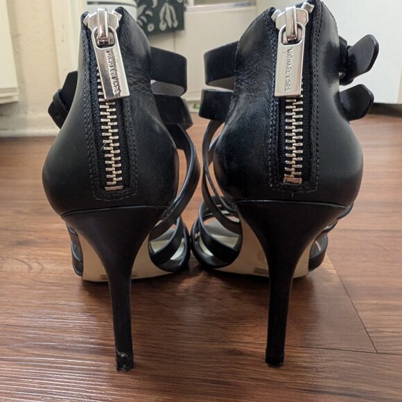 Michael Kors Double Buckle Strappy Heel Sandals Black/Grey - Picture 6 of 9